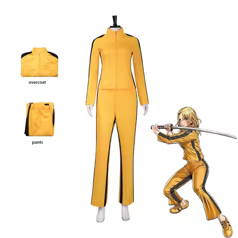 Kill Bill style yellow jacket+pants cosplay set women's kung fu jacket pants holiday role-playing co