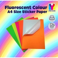 10pcs Fluorescent Colour A4 Size Sticker paper Labels Sheet Paper suitable for all printers, Inkjet, Laser and Digital