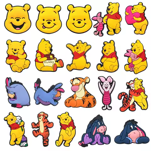 1-24pcs Hot Toys Disney Cartoon Winnie Pooh Shoe Charms for Shoes Decoration Accessories Classic Clo