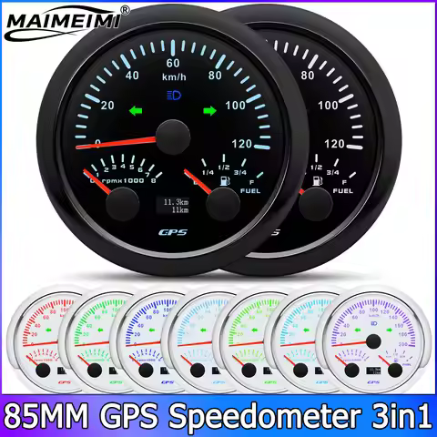 85mm 3 in 1 Multifunction Gauge GPS Speedometer 120K 200KMH 120MPH with Fuel Level 8KRPM Tachometer 