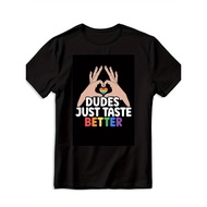 Men's Black Graphic T-Shirt-Soft Cotton Casual Tee with Rainbow "Dudes Just Taste Better" Print,Regu