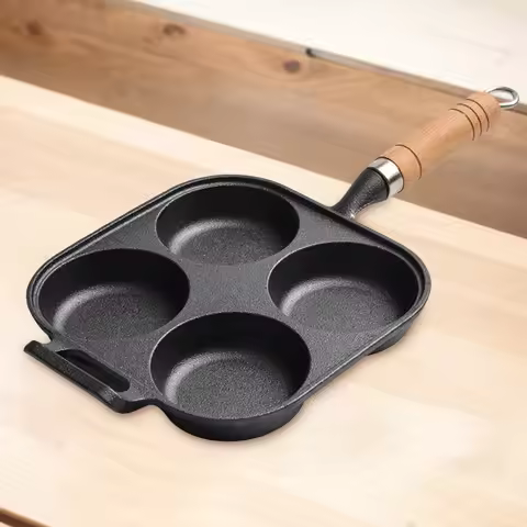 4 Hole Cast Iron Omelet Pan Heart-Shaped Non-Stick Breakfast Egg Pan Breakfast Grill Cooking Pot Egg