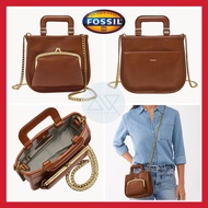 (Original) Fossil Chain Satchel Brown/Black | Leather Handbag | Beg Kulit
