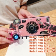Case For Redmi Note 11 Note 11s Note 11 Pro Note 11 Pro + Retro Camera lanyard Casing Grip Stand Holder Silicon Phone Case Cover With Camera Doll