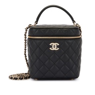 Chanel Black Quilted Grained Calfskin Small Vanity Case Gold Hardware, 2021