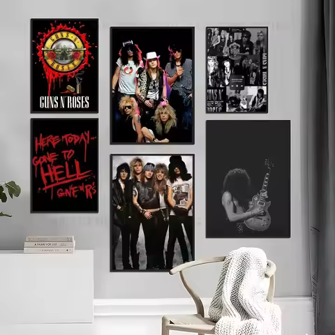 1PC Guns N Roses Rock Poster Self-adhesive Art Waterproof Paper Sticker Coffee House Bar Room Wall D