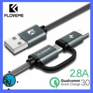 2 in 1 Micro USB Type-C QC3.0 Charging Cable 2.8A 80cm