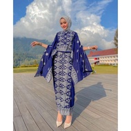 setelan rok wanita batik batwing songket palembang jumbo premium - navy_silver s