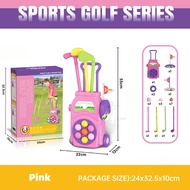 Golf Cart With Wheels 4 Colorful Golf Sticks 7 Balls Kids Golf Club Toy Play Set Outdoorplay Mainan