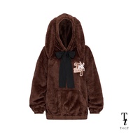 TandT - TAPAZ TOP - EMBROIDERED TRIXIE LOGO BUNNY EARS FAUX FUR HOODED เสื้อมีหมวกฮู๊ดสวมหัว สายรูดเ