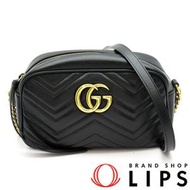 二手 Gucci GG Marmont 小號相機包 447632 黑色真皮女士單肩包