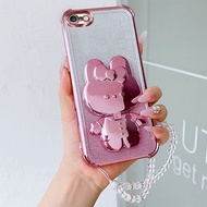 Luxury Shockproof Phone Case with Cute Rabbit Makeup Swivel Stand Crystal Lanyard For i Phone 16e Fo