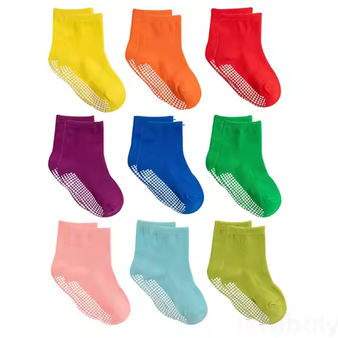 0-1-3-5-7 Years Baby 6 Pack Non Slip Grip Crew Cotton Socks Boys Girls Anti Skid Soles Unisex Babe N