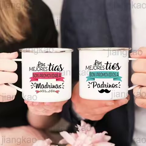Promoted To Godmother/Godfather Print Mug Pregnancy Announcement Coffee Cup Drinks Milk Enamel Mugs 