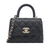 CHANEL 經典Coco Handle 菱格紋小牛皮迷你兩用包(黑色)/平行輸入