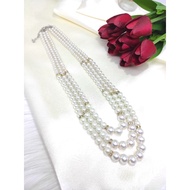 3 Layer Diamond Pearl Necklace Hijaber Fashion Pearl Necklace Diamond Necklace