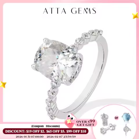 ATTAGEMS Cushion Cut 4CT Classic Moissanite Ring For Women S925 Silver 18k Gold Plated Engagement We