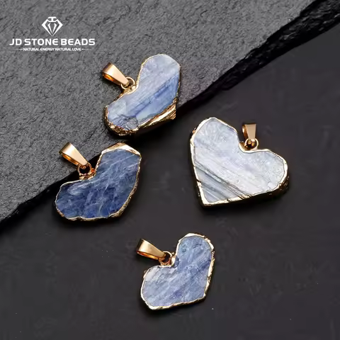 1 Pc Natural Kyanite Heart Pendant Raw Stone Gold-Plated Necklace Healing Crystal Chakra Jewelry for