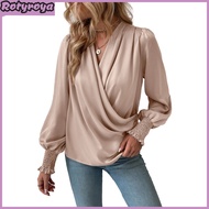 Holiday Casual Chic Shirt Womens Elegant V-neck Lantern Sleeve Soft Stylish Commuter Party Solid Col