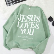JESUS Letter Print Crew Neck Sweatshirt JESUS LOVES YOU WE LOVE HIM BECAUSE HE FIRST LOVED US 1 JOHN