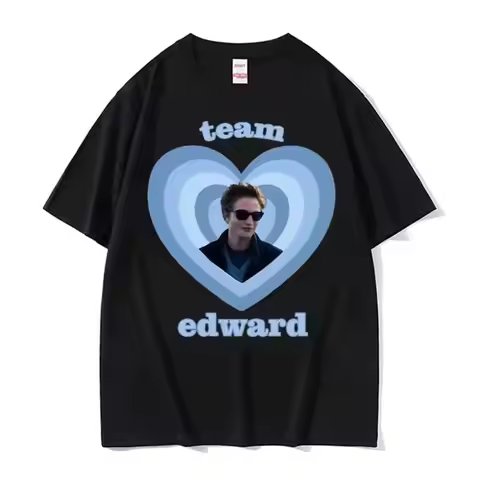 Retro Vintage T-shirts Twilight Team Edward Cullen Printed Y2k Men Clothing Short Sleeve Round Neck 