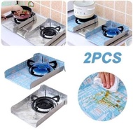 2pcs Foil Kitchen Cooking Oil Splash Guard Gas Stove Pad Reusable Burner Protector