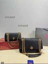 Tory Burch Charlie 菱格鏈條包，黑色荔枝紋牛皮
