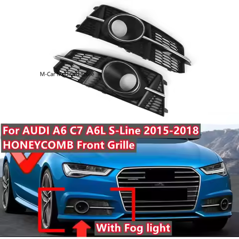 2x Front Bumper Fog Light Grille Fog Lamps Mask Cover For AUDI A6 C7 A6L S-Line With Fog Light 2015-