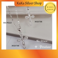 Original 925 Silver Necklace Chain + CZ Stone Cross Pendant | Rantai Leher + Loket Batu CZ Perak 925