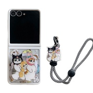 เคสโทรศัพท์เชือกคล้องมือฉากยึดแม่เหล็กแมวการ์ตูนสำหรับ Samsung Galaxy Z Flip 5 6 Z Flip6 ZFlip 6 ZFl