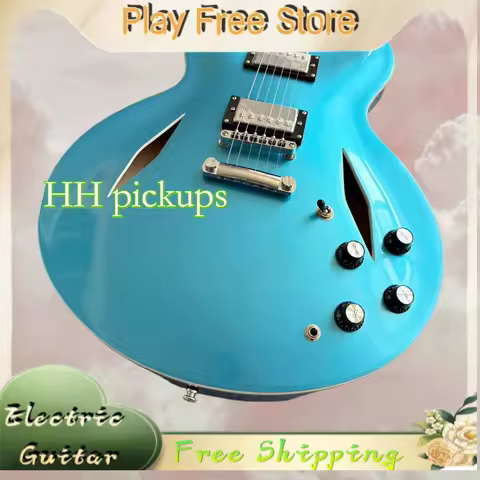 DG335 Style Semi Hollow Body Electric Guitar Metallic Blue Double Humbucker Jazz Guitar