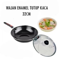 Enamel Frying Pan Non-stick Frying Pan Glass Lid 32cm