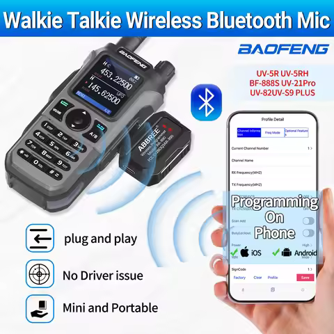 ABBREE Bluetooth Wireless Programmer Plug & Play for Baofeng UV-5R UV-5RH UV-21 PRO BF-888S Quanshen