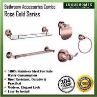 Bathroom Accessories Rose Gold Series Paper Holder/Towel Ring/Glass Shelf/Robe Hook/Double Towel Bar