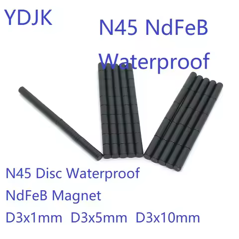 10/50PCS/LOT N45 Disc Black Waterproof NdFeB Magnet D3*1 3*5 3*10 Epoxy Plating Neodymium Magnets 3x
