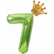 40 Inch Green Crown Number 7 Balloon, Large Foil Number 7 Balloon, Jungle Birthday Decoration Balloo