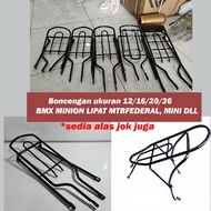 Boncengan Belakang Rak Sepeda 12 &amp; 16 &amp; 20 &amp; 26 inch bahan besi tebal warna hitam sepeda mini, bmx lipat mtb federal minivelo minitrek alas