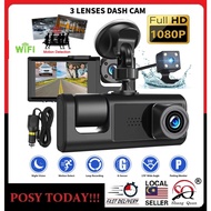 S1 360 Degree Wifi Camera 24 Hour Record 1080P FHD 3 Camera Dashcam for Car Front + Interior + Back 