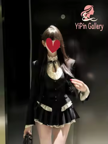 Miu Fashionable Three-Piece Set Elegant Hollow out Blouse High Waist Short Skirt Sweet Cute Autumn P