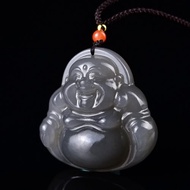秒殺價 天然新疆和田玉煙紫色佛公彌勒佛吊墜 玉質細膩溫潤