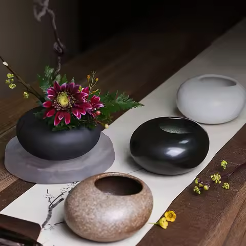 Ceramic Small Water Drop Flower Pot Vase Device Zen Tea Table Desktop Japanese Ikebana Flower Arrang
