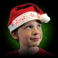 Classic Red LED Santa Hat with Blinking Star Light Christmas Party Soft Red Xmas Hat for Adults Kids