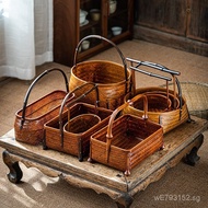 Storage Basket Picnic Handheld Basket Dim Sum Basket Tea Set Outdoor Bamboo Storage Basket Handheld 