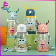 CT C302 610ml Food Grade Straw Children's Drinking Water Bottle Cute Children's Deer Antler Model Dr