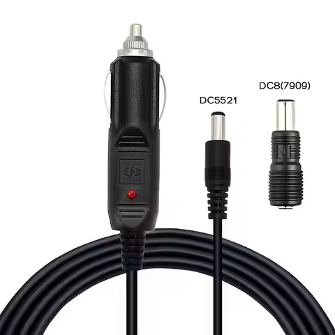 1.5 Meters/5FT 12V 24V Car Cigarette Lighter to DC5.5x2.1mm Cable, with DC7.9x5.5mm(DC8/DC7909) Adap