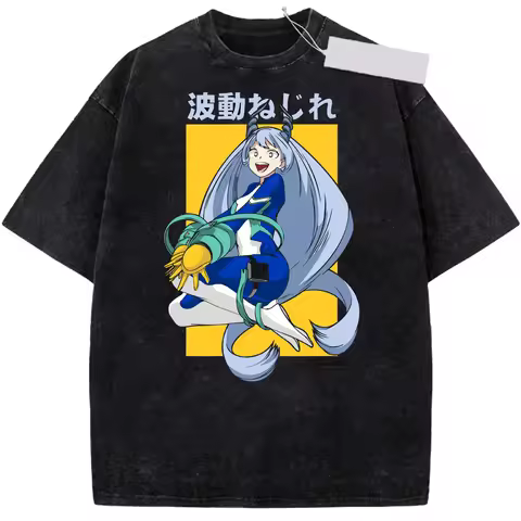 My Hero Academia Anime Hado Nejire Print T-shirt Clothing Men Women Cotton Tshirts Vintage Washed Te