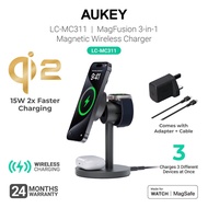 AUKEY LC-MC311 MagFusion 3-in-1 Qi2 15W Magnetic Wireless Charger MFW Certified (24 Months Warranty)
