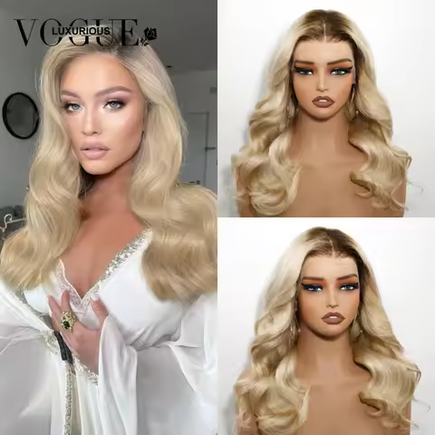 LUX VOGUE Lunar Haze Gold With Dark Root Body Wave 100%Human Hair Wig 13x6Lace Front/5x5Glueless Pre