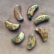 Tibet Green Blue Horn Dzi Beads Handmade Agate Ethnic Style Pendant Open Piece Dragon Scale Pattern 