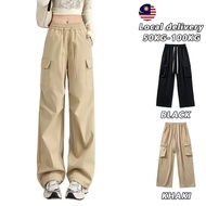 Korean cargo pants women straight long pants casual palazo drawstring Elastic Waist24-36)4pockets🚚fa